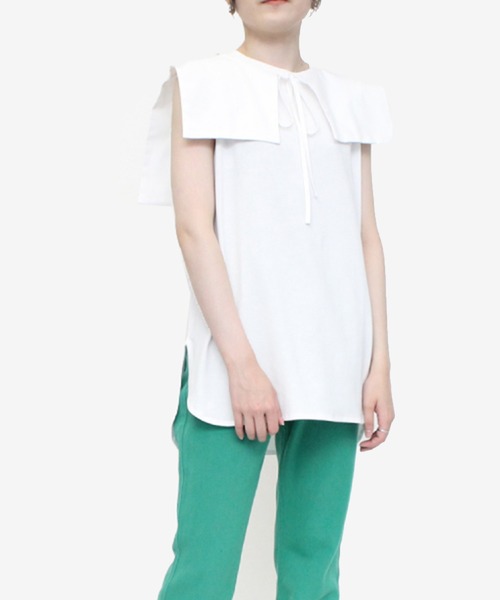 STYLEBLOCK(スタイルブロック)の「天竺セーラーカラー付きタンクトップ(Tシャツ/カットソー・レディース・ホワイト/グリーン/ブラック/イエロー・M)」の2枚目の写真