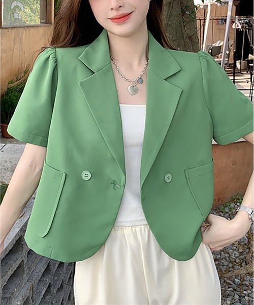 LOPASS（ロパス）の「半袖ジャケット（テーラードジャケット・レディース・ブラック/ピンク/グリーン/アイボリー・M）」の4枚目の写真