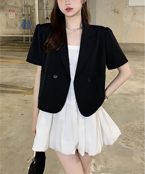 LOPASS（ロパス）の「半袖ジャケット（テーラードジャケット・レディース・ブラック/ピンク/グリーン/アイボリー・M）」の3枚目の写真