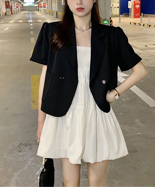 LOPASS（ロパス）の「半袖ジャケット（テーラードジャケット・レディース・ブラック/ピンク/グリーン/アイボリー・M）」の8枚目の写真