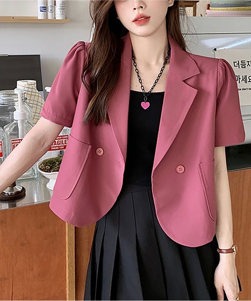 LOPASS（ロパス）の「半袖ジャケット（テーラードジャケット・レディース・ブラック/ピンク/グリーン/アイボリー・M）」の15枚目の写真