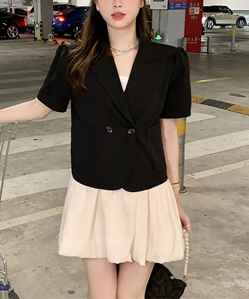 LOPASS（ロパス）の「半袖ジャケット（テーラードジャケット・レディース・ブラック/ピンク/グリーン/アイボリー・M）」の14枚目の写真