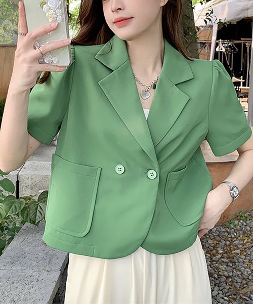 LOPASS（ロパス）の「半袖ジャケット（テーラードジャケット・レディース・ブラック/ピンク/グリーン/アイボリー・M）」の16枚目の写真