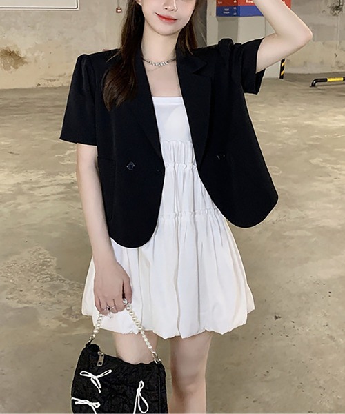 LOPASS（ロパス）の「半袖ジャケット（テーラードジャケット・レディース・ブラック/ピンク/グリーン/アイボリー・M）」の10枚目の写真