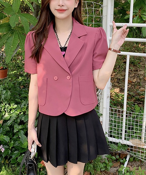 LOPASS（ロパス）の「半袖ジャケット（テーラードジャケット・レディース・ブラック/ピンク/グリーン/アイボリー・M）」の11枚目の写真