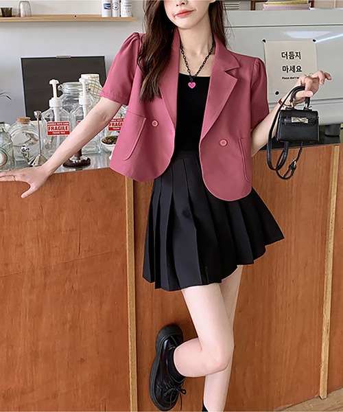 LOPASS（ロパス）の「半袖ジャケット（テーラードジャケット・レディース・ブラック/ピンク/グリーン/アイボリー・M）」の9枚目の写真