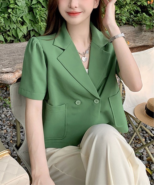 LOPASS（ロパス）の「半袖ジャケット（テーラードジャケット・レディース・ブラック/ピンク/グリーン/アイボリー・M）」の13枚目の写真