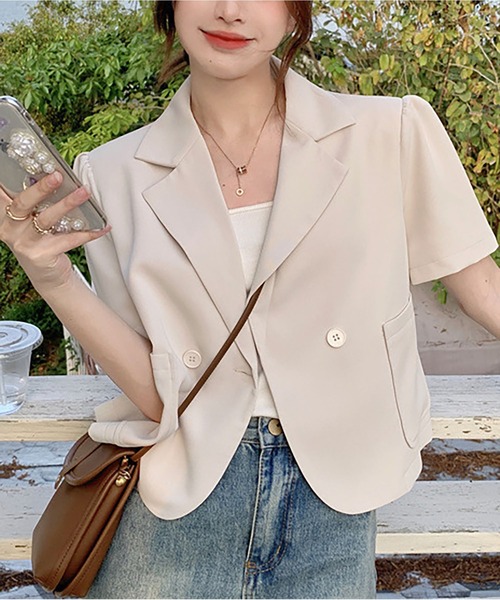 LOPASS（ロパス）の「半袖ジャケット（テーラードジャケット・レディース・ブラック/ピンク/グリーン/アイボリー・M）」の20枚目の写真