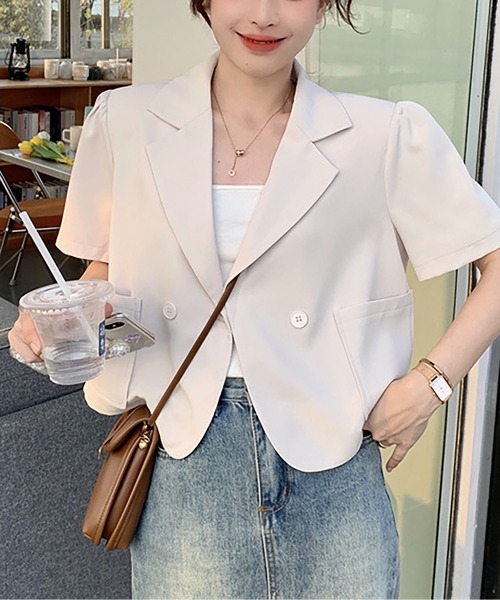 LOPASS（ロパス）の「半袖ジャケット（テーラードジャケット・レディース・ブラック/ピンク/グリーン/アイボリー・M）」の21枚目の写真