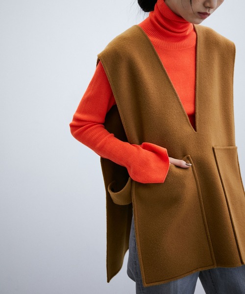 ADAM ET ROPE'（アダムエロペ）の「Super140'sリバージレ（その他アウター・レディース・ブラック/キャメル・FREE）」の8枚目の写真