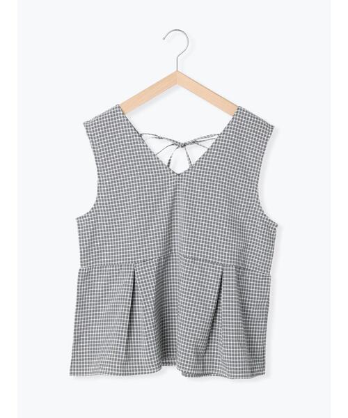 ehka sopo（エヘカソポ）の「◎単色チェックノースリーブブラウス(セットアップ可)（シャツ/ブラウス・レディース・グリーン/ベージュ/ブラック・ﾌﾘ-）」の2枚目の写真