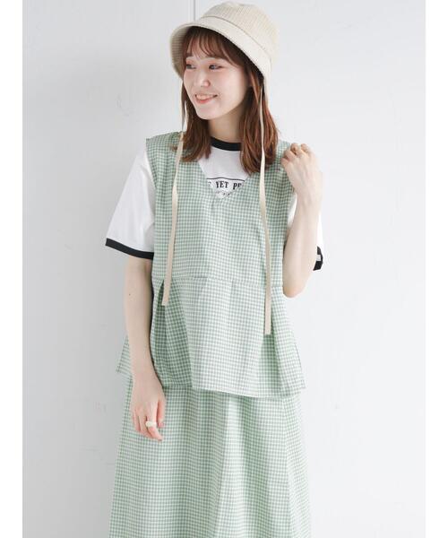 ehka sopo（エヘカソポ）の「◎単色チェックノースリーブブラウス(セットアップ可)（シャツ/ブラウス・レディース・グリーン/ベージュ/ブラック・ﾌﾘ-）」の14枚目の写真