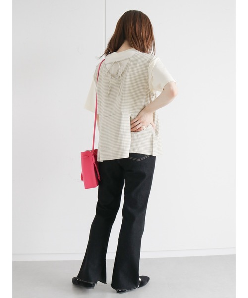 ehka sopo（エヘカソポ）の「◎単色チェックノースリーブブラウス(セットアップ可)（シャツ/ブラウス・レディース・グリーン/ベージュ/ブラック・ﾌﾘ-）」の5枚目の写真