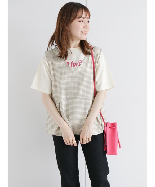 ehka sopo（エヘカソポ）の「◎単色チェックノースリーブブラウス(セットアップ可)（シャツ/ブラウス・レディース・グリーン/ベージュ/ブラック・ﾌﾘ-）」の6枚目の写真