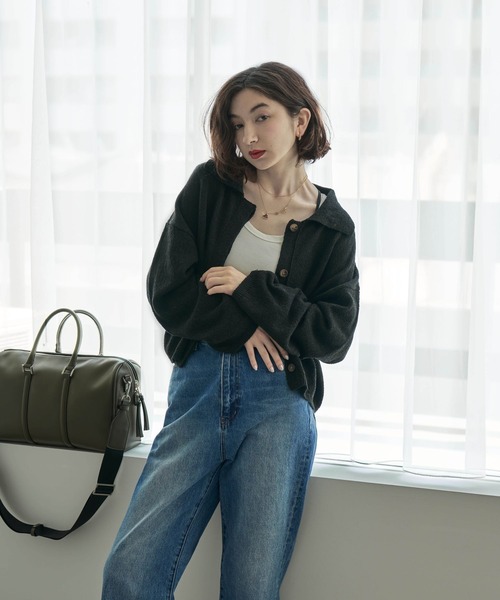素敵✳︎ELINショート丈デザインニット ヘアリー短丈ニットトップス（ニット/セーター）｜evernavy（エバー