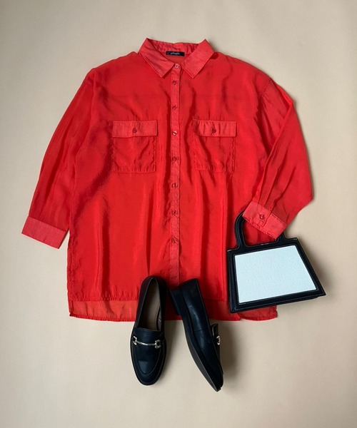 ＪＵＧＬＡＮＳ（ユグランス）の「☆ マストハブアイテム。シアBIGーシャツ　341003（シャツ/ブラウス・レディース・オレンジ/グリーン/ブラック/ベージュ/ピンク/グレー系その他/ブルー・FREE）」の7枚目の写真