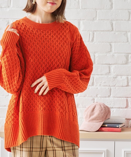 acro（アクロ）の「ケーブルニット/AC1458（ニット/セーター・レディース・ブラック/ブラウン/アイボリー/グリーン/グレー/オレンジ・ﾌﾘ-）」の6枚目の写真