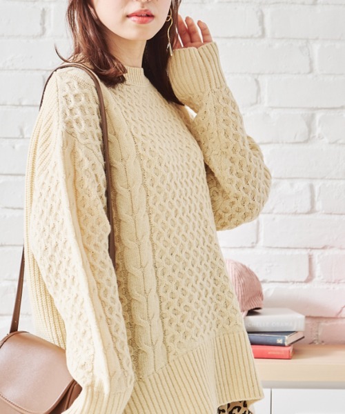 acro（アクロ）の「ケーブルニット/AC1458（ニット/セーター・レディース・ブラック/ブラウン/アイボリー/グリーン/グレー/オレンジ・ﾌﾘ-）」の2枚目の写真