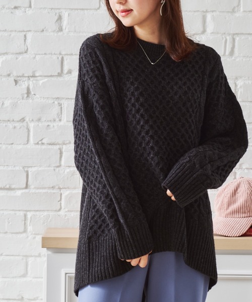 acro（アクロ）の「ケーブルニット/AC1458（ニット/セーター・レディース・ブラック/ブラウン/アイボリー/グリーン/グレー/オレンジ・ﾌﾘ-）」の3枚目の写真