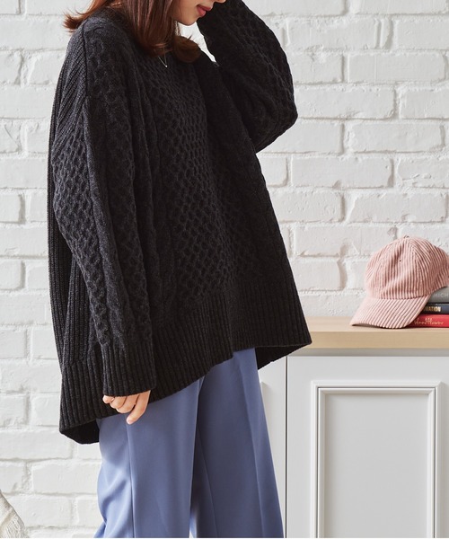 acro（アクロ）の「ケーブルニット/AC1458（ニット/セーター・レディース・ブラック/ブラウン/アイボリー/グリーン/グレー/オレンジ・ﾌﾘ-）」の22枚目の写真