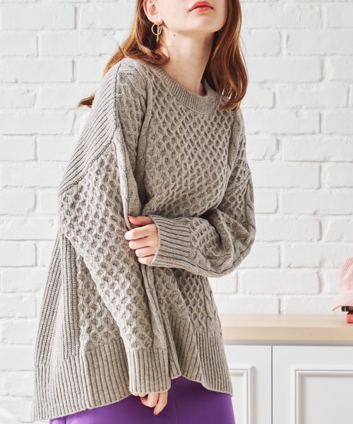 acro（アクロ）の「ケーブルニット/AC1458（ニット/セーター・レディース・ブラック/ブラウン/アイボリー/グリーン/グレー/オレンジ・ﾌﾘ-）」の10枚目の写真