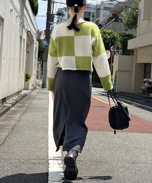 ワイドチェッカーショートニットプルオーバー