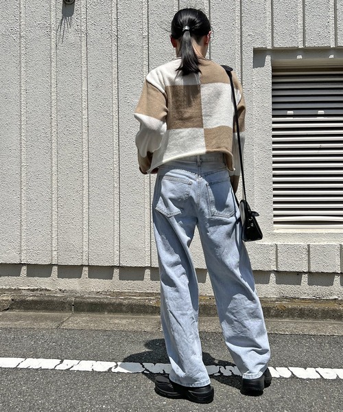 Jewelobe(ジュエローブ)の「ワイドチェッカーショートニットプルオーバー(ニット/セーター・レディース・ブラック/ベージュ/グリーン・FREE)」の14枚目の写真