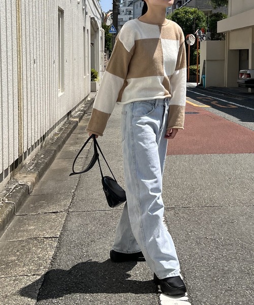 Jewelobe(ジュエローブ)の「ワイドチェッカーショートニットプルオーバー(ニット/セーター・レディース・ブラック/ベージュ/グリーン・FREE)」の16枚目の写真
