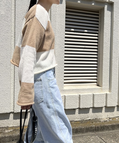 Jewelobe(ジュエローブ)の「ワイドチェッカーショートニットプルオーバー(ニット/セーター・レディース・ブラック/ベージュ/グリーン・FREE)」の19枚目の写真