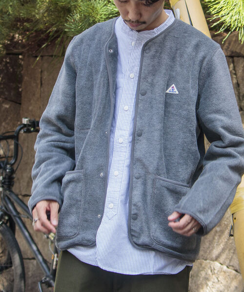 GEVACO（ゲバコ）の「【GEVACO/ゲバコ】メランジノーカラー フリースカーディガン（カーディガン/ボレロ・メンズ・チャコールグレー/カーキ/アイボリー/グレー・S/M/L）」の3枚目の写真