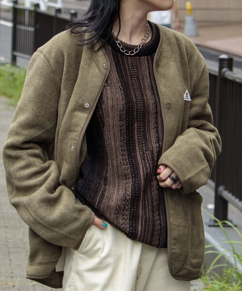 GEVACO（ゲバコ）の「【GEVACO/ゲバコ】メランジノーカラー フリースカーディガン（カーディガン/ボレロ・メンズ・チャコールグレー/カーキ/アイボリー/グレー・S/M/L）」の18枚目の写真