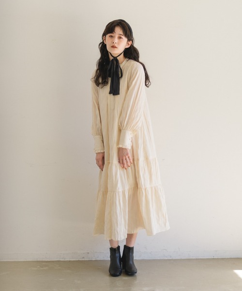 【完売品】idem wavy chiffon onepiece idem（イデム）の「washer chiffon volume onepiece/ワッシャー