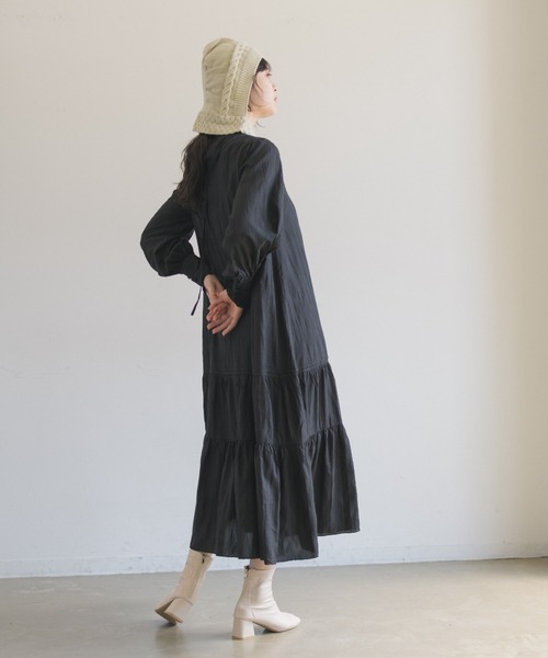 idem（イデム）の「washer chiffon volume onepiece/ワッシャーシフォンロングワンピース（ワンピース・レディース・ブラック/アイボリー・SMALL/FREE）」の10枚目の写真
