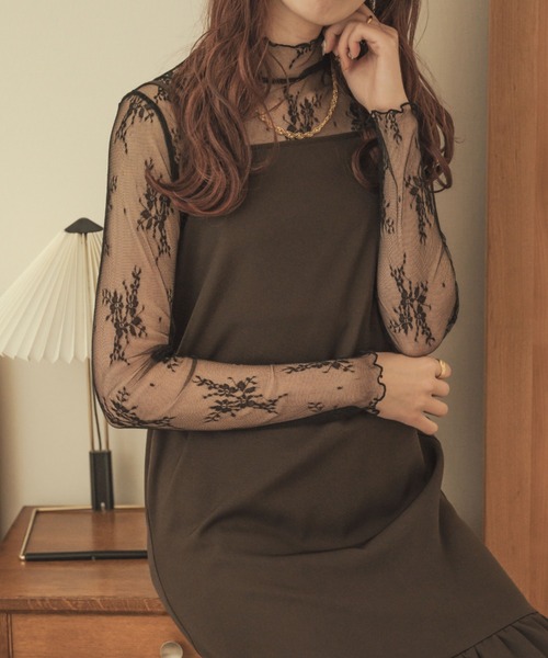 Ambre Neige(アンブルネージュ)の「花柄レースハイネックトップス/【WEB/EC限定商品】(Tシャツ/カットソー・レディース・ダークブラウン/ベージュ/アイボリー/ライトブラウン/ブラック・FREE)」の10枚目の写真