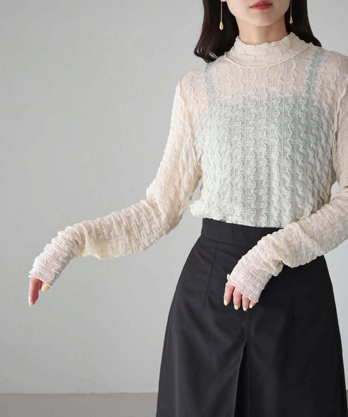 cheriella(シェリエラ)の「【cheriella】WEB限定ウェーブシアーメッシュトップス WEB LIMITED WAVE SHEER MESH TOPS(Tシャツ/カットソー・レディース・ブラック/アイボリー・M)」の9枚目の写真