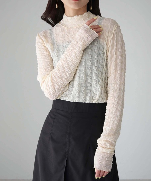 cheriella(シェリエラ)の「【cheriella】WEB限定ウェーブシアーメッシュトップス WEB LIMITED WAVE SHEER MESH TOPS(Tシャツ/カットソー・レディース・ブラック/アイボリー・M)」の8枚目の写真
