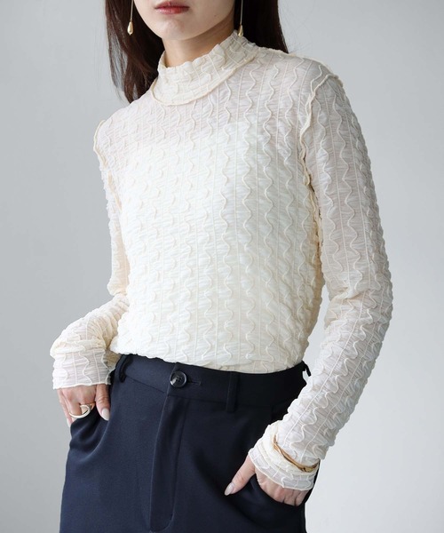 cheriella(シェリエラ)の「【cheriella】WEB限定ウェーブシアーメッシュトップス WEB LIMITED WAVE SHEER MESH TOPS(Tシャツ/カットソー・レディース・ブラック/アイボリー・M)」の15枚目の写真