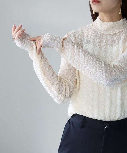 cheriella(シェリエラ)の「【cheriella】WEB限定ウェーブシアーメッシュトップス WEB LIMITED WAVE SHEER MESH TOPS(Tシャツ/カットソー・レディース・ブラック/アイボリー・M)」の20枚目の写真