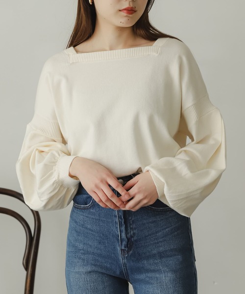 SENSE OF PLACE by URBAN RESEARCH(センスオブプレイスバイアーバンリサーチ)の「ストレッチボリュームスリーブセーター(ニット/セーター・レディース・オフホワイト/ピンク/ブルー/ブラック/イエロー・ONE)」の2枚目の写真