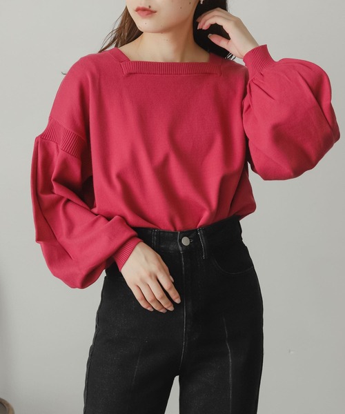 SENSE OF PLACE by URBAN RESEARCH(センスオブプレイスバイアーバンリサーチ)の「ストレッチボリュームスリーブセーター(ニット/セーター・レディース・オフホワイト/ピンク/ブルー/ブラック/イエロー・ONE)」の1枚目の写真