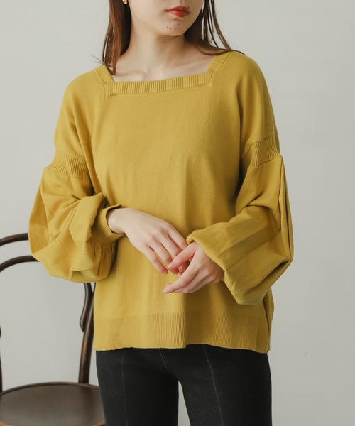 SENSE OF PLACE by URBAN RESEARCH(センスオブプレイスバイアーバンリサーチ)の「ストレッチボリュームスリーブセーター(ニット/セーター・レディース・オフホワイト/ピンク/ブルー/ブラック/イエロー・ONE)」の5枚目の写真