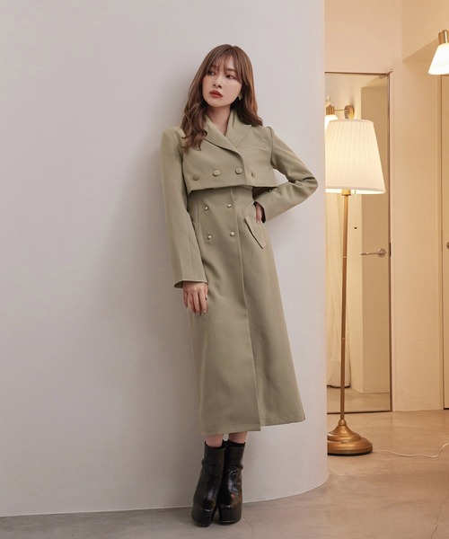 ANDGEEBEE（アンジービー）の「ボタンジャケットワンピセット（ワンピース・レディース・ベージュ/オリーブ・MEDIUM）」の2枚目の写真