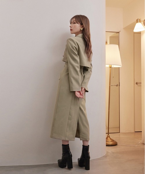 ANDGEEBEE（アンジービー）の「ボタンジャケットワンピセット（ワンピース・レディース・ベージュ/オリーブ・MEDIUM）」の7枚目の写真