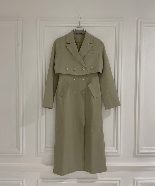 ANDGEEBEE（アンジービー）の「ボタンジャケットワンピセット（ワンピース・レディース・ベージュ/オリーブ・MEDIUM）」の8枚目の写真