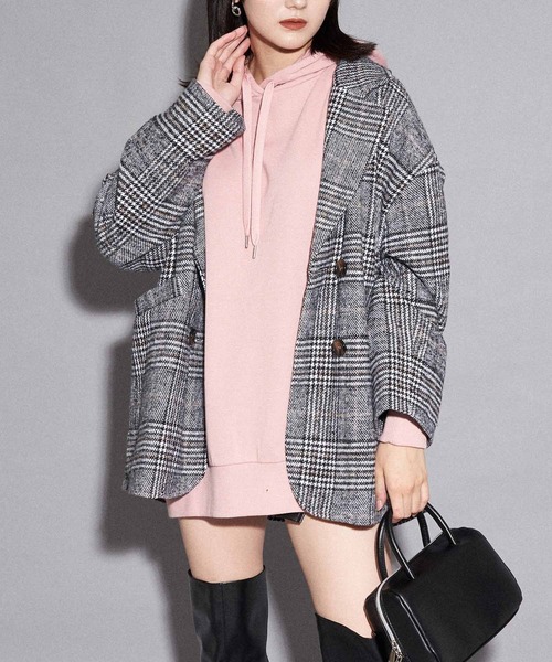 ANAP（アナップ）の「チェックミドル丈ジャケットコート（その他アウター・レディース・ベージュ/ブラック・FREE）」の2枚目の写真