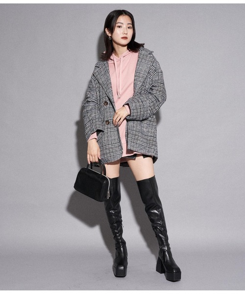 ANAP（アナップ）の「チェックミドル丈ジャケットコート（その他アウター・レディース・ベージュ/ブラック・FREE）」の7枚目の写真