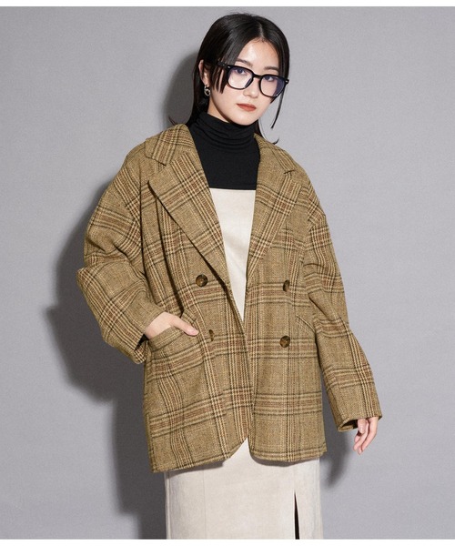 ANAP（アナップ）の「チェックミドル丈ジャケットコート（その他アウター・レディース・ベージュ/ブラック・FREE）」の11枚目の写真