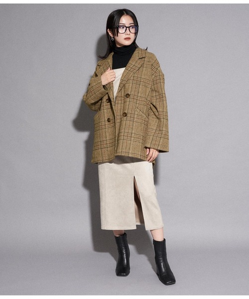 ANAP（アナップ）の「チェックミドル丈ジャケットコート（その他アウター・レディース・ベージュ/ブラック・FREE）」の10枚目の写真