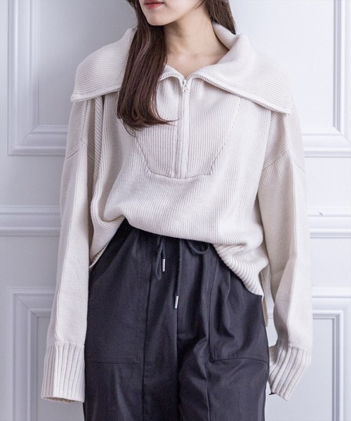 clear（クリア）の「ハーフジップニットトップス（ニット/セーター・レディース・アイボリー/ベージュ/ブラック・F）」の2枚目の写真
