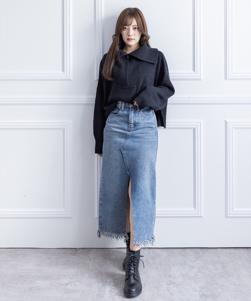 clear（クリア）の「ハーフジップニットトップス（ニット/セーター・レディース・アイボリー/ベージュ/ブラック・F）」の17枚目の写真